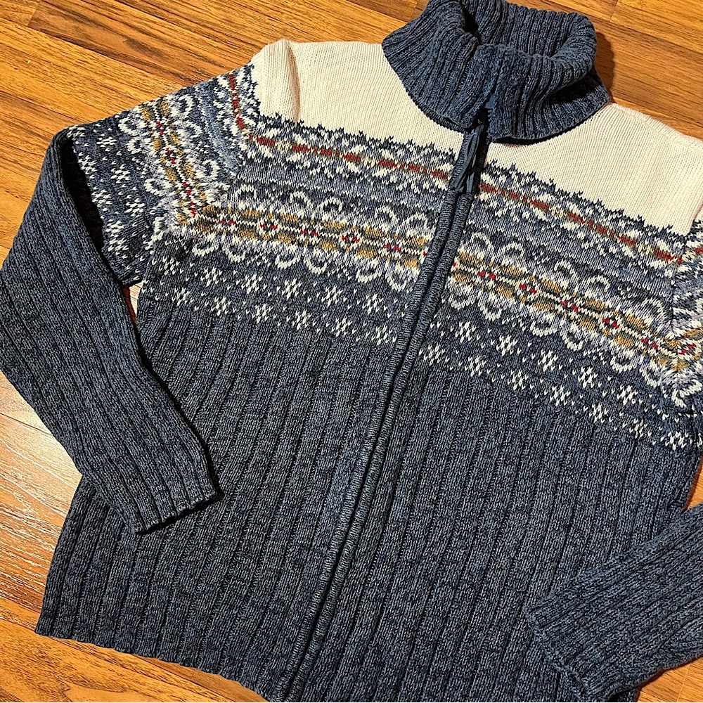 Vintage Y2K Fair Isle Sweater Vintage Y2K Sweater Turtleneck Nordic Zip-Up